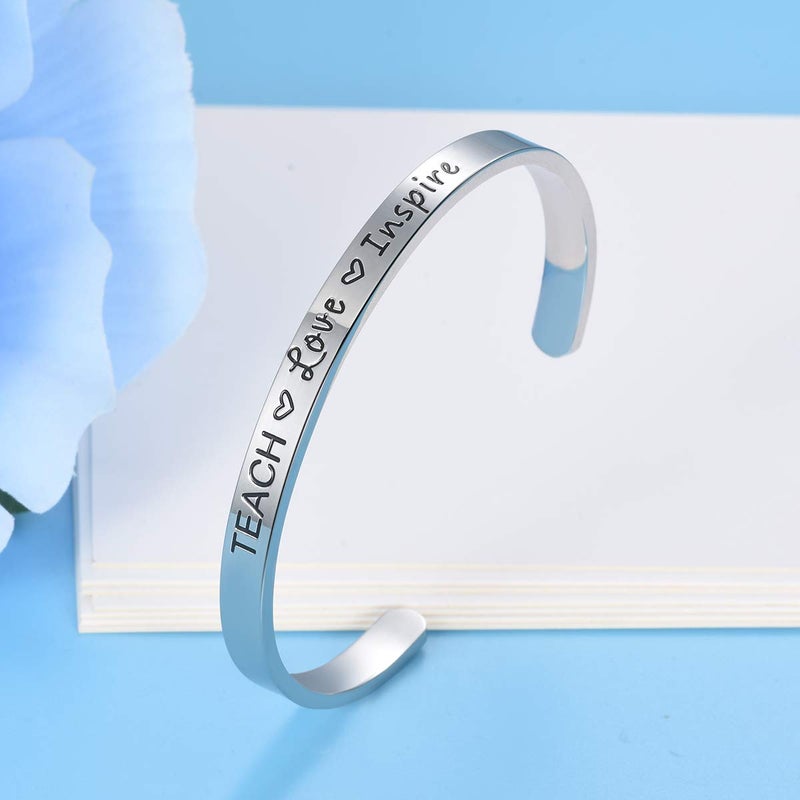 CERSLIMO Teacher Appreciation Gifts for Women Bracelets- Teach Love Inspire Cuff Bangle Graduation Thank You Back to School End of Year Christmas 2025 Retirement Must Haves Gifts for Teacher - Image 5
